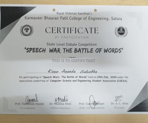 State Level Debate Competition “Speech War : The Battle of Words”